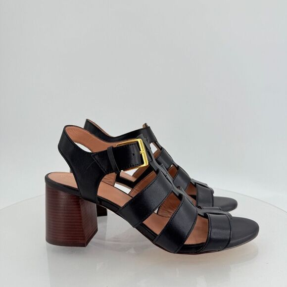 Cole Haan Womens Josie Fisherman Sandals Black Leather Caged Block Heel 10B - Picture 2 of 14